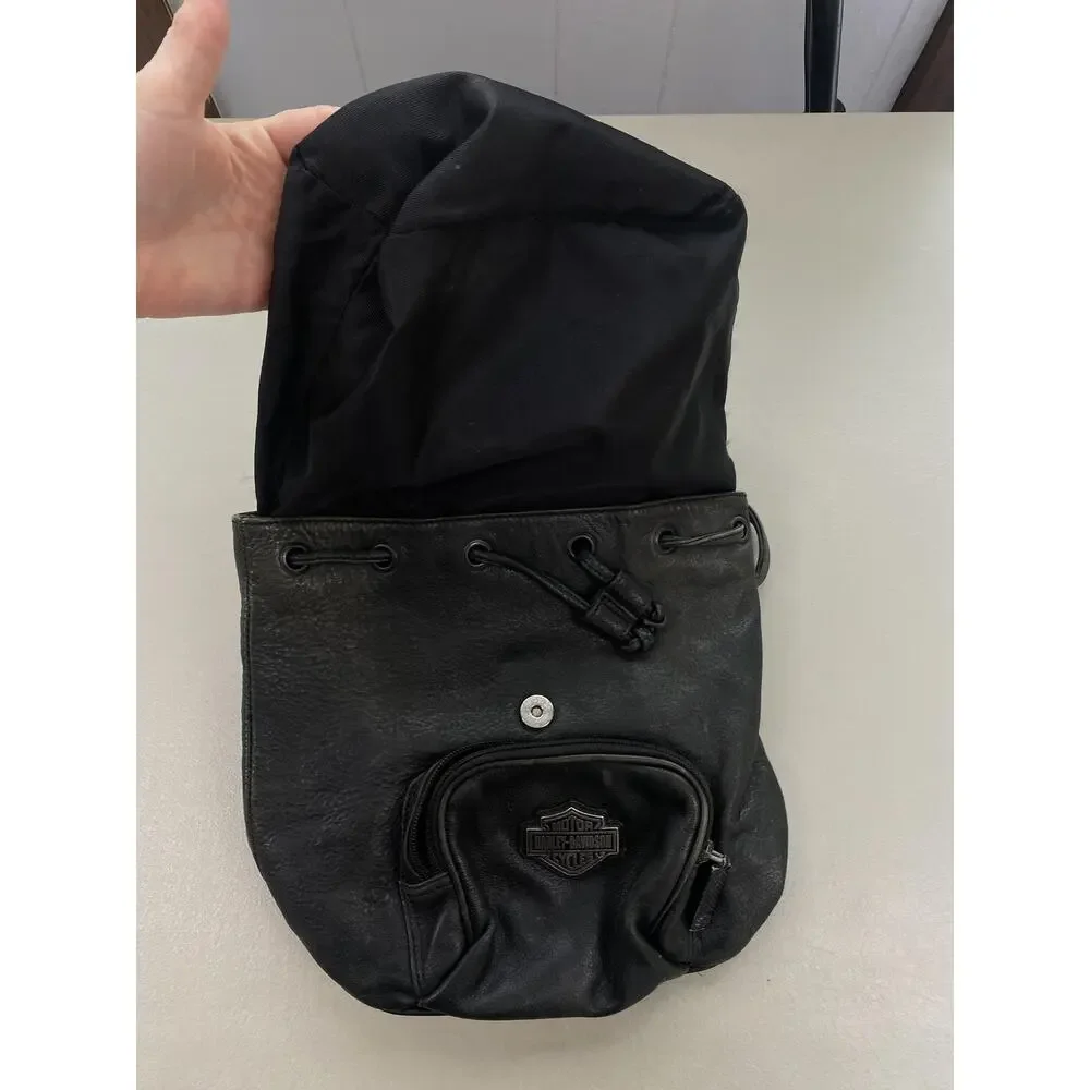 Harley-Davidson Leather Backpack Purse Small Black Logo Biker Vintage Y2K Moto‎